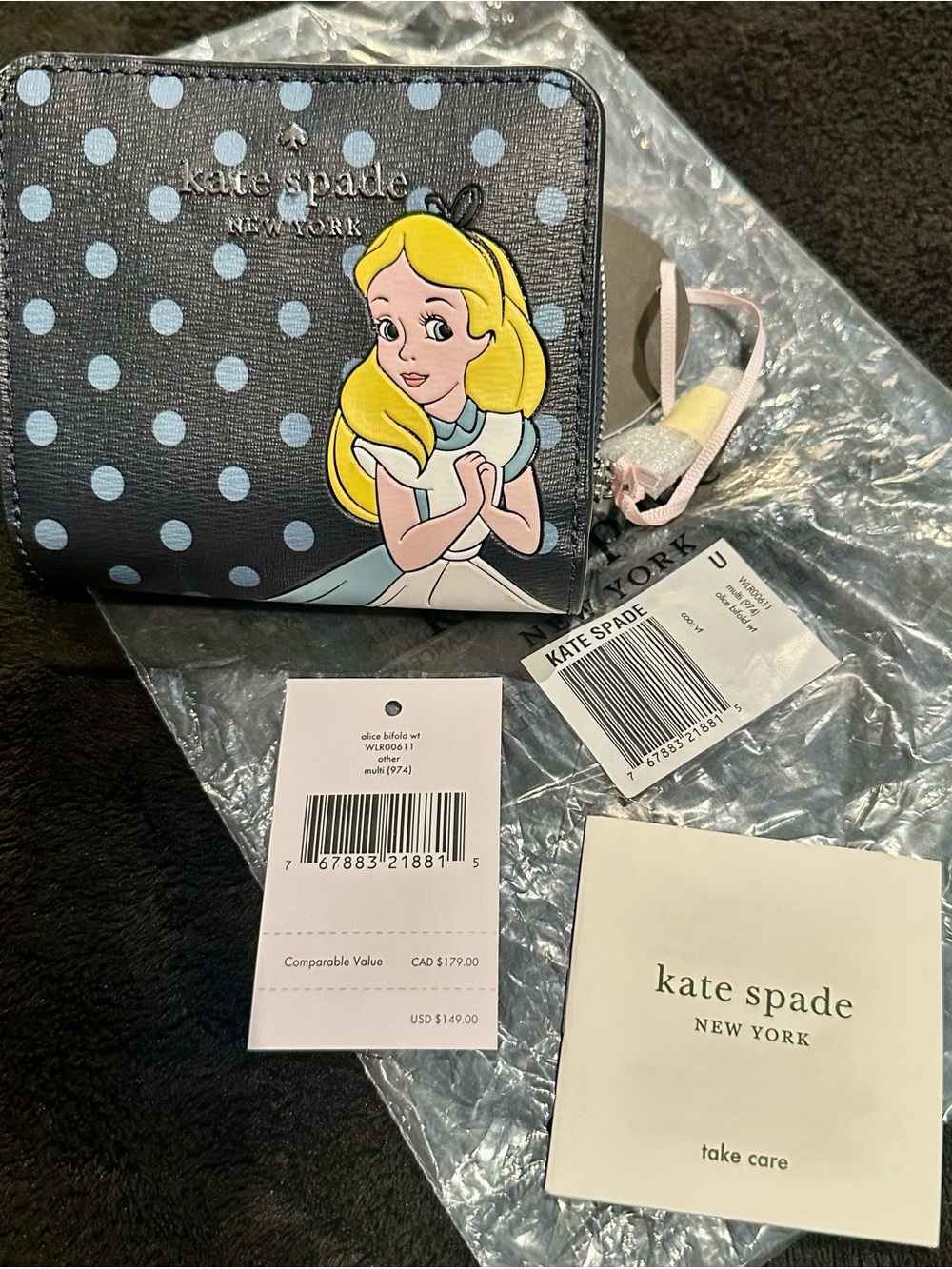 Kate Spade Disney Blue Polka Dot Alice Wallet